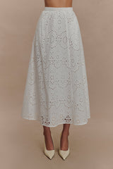 Arla Broderie Midi Skirt - White