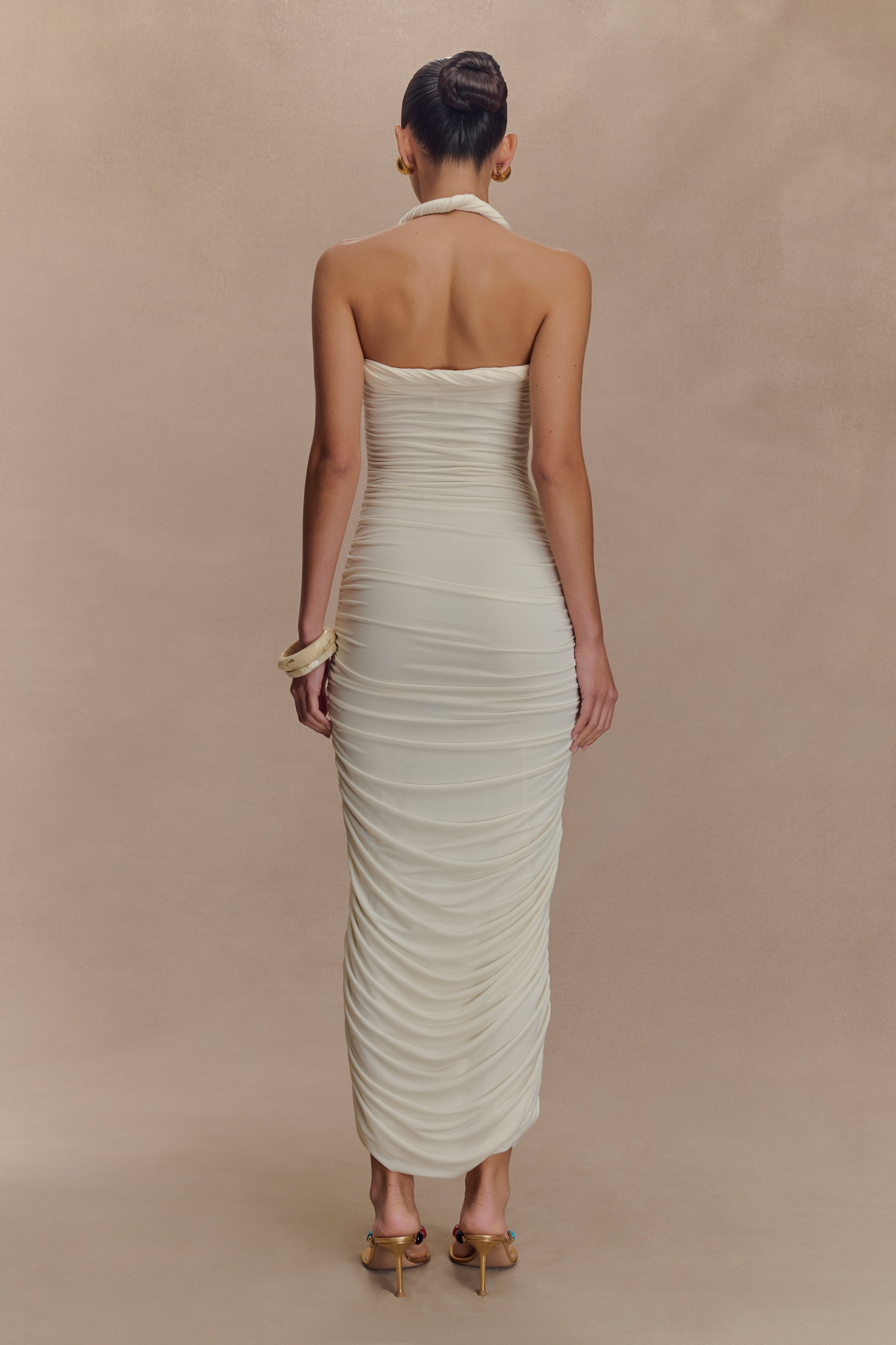 Camila Ruched Halter Midi Dress - Ivory