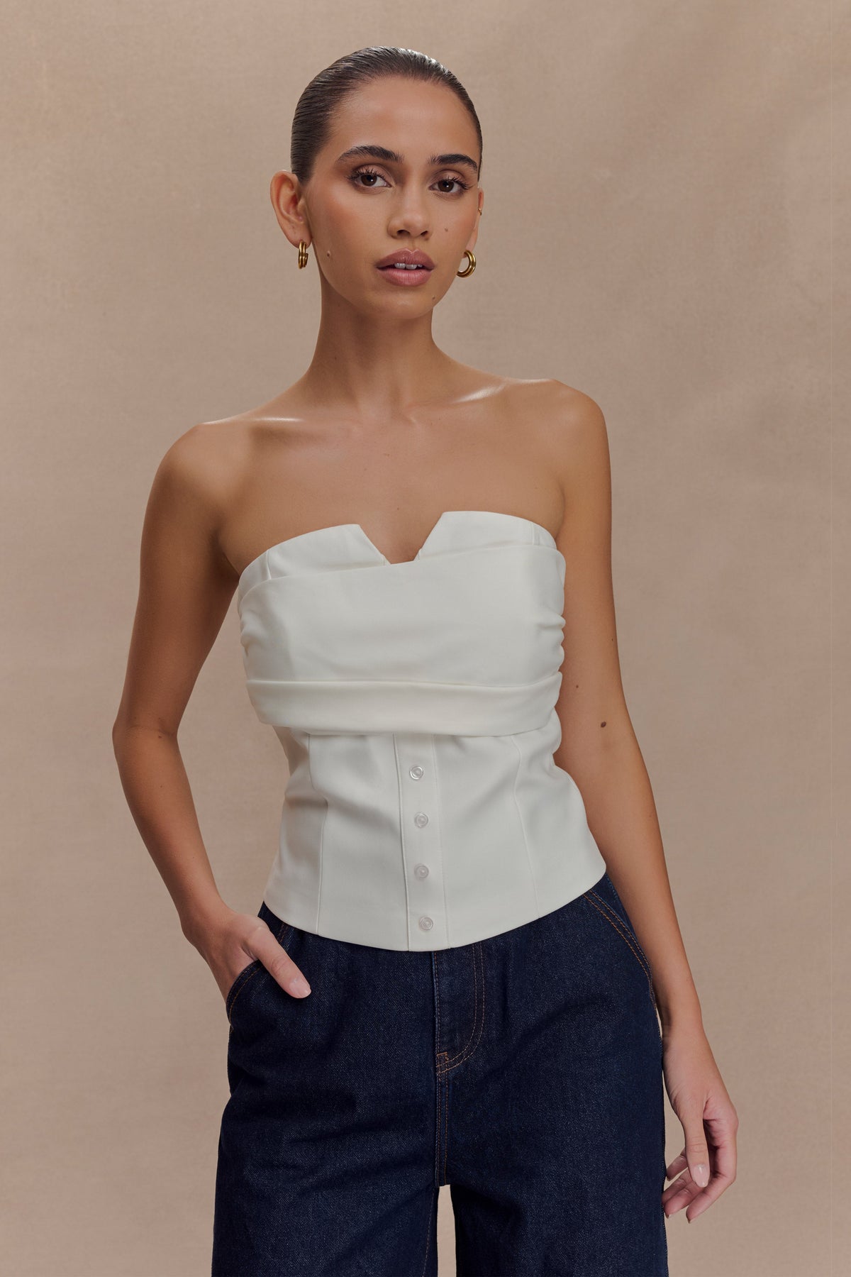 Zillah Strapless Cotton Top - White