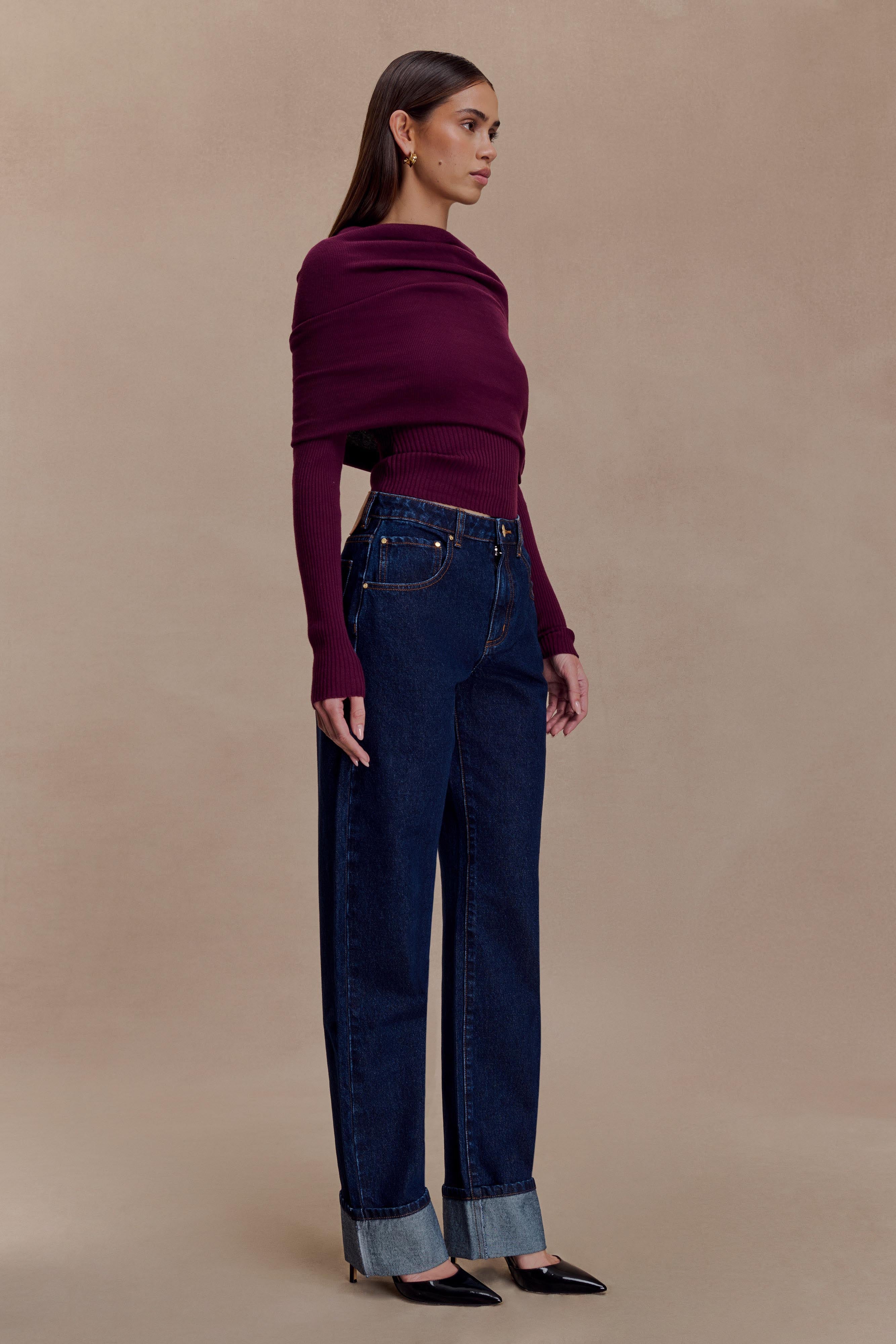 Kirralee Straight Leg Cuffed Jeans - Indigo Blue
