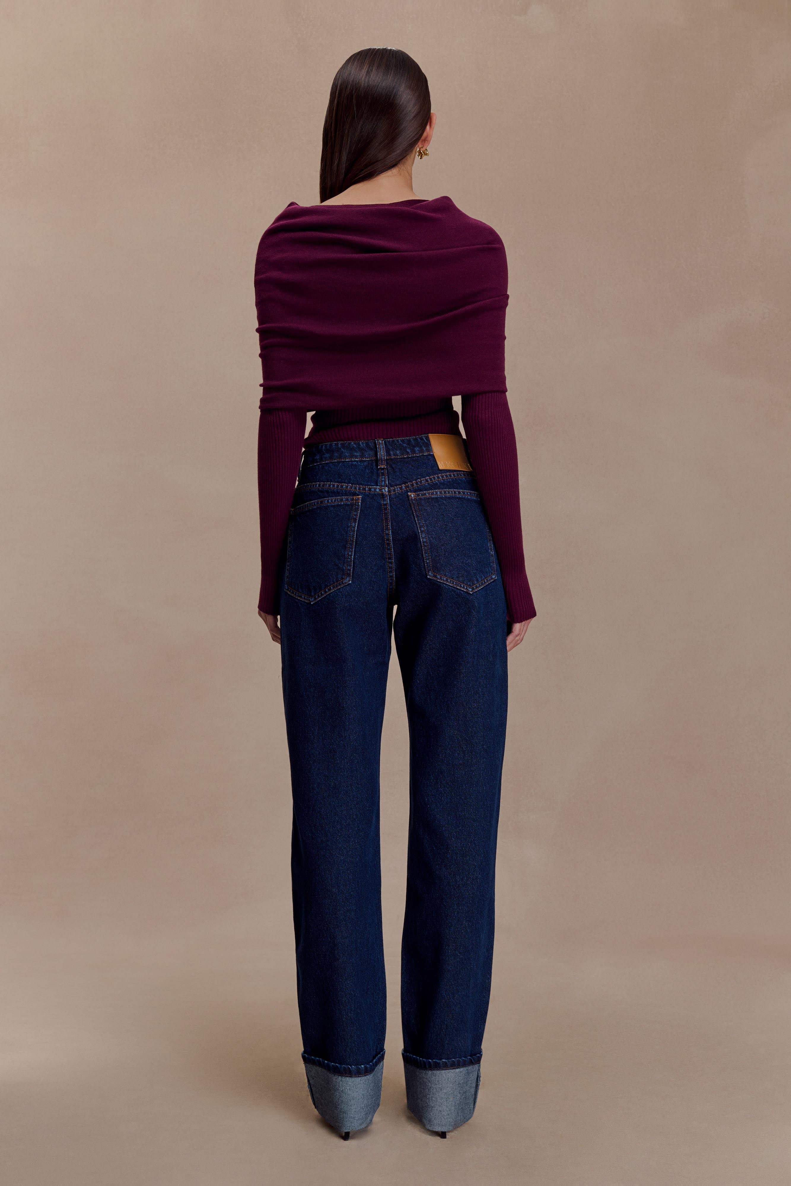Kirralee Straight Leg Cuffed Jeans - Indigo Blue