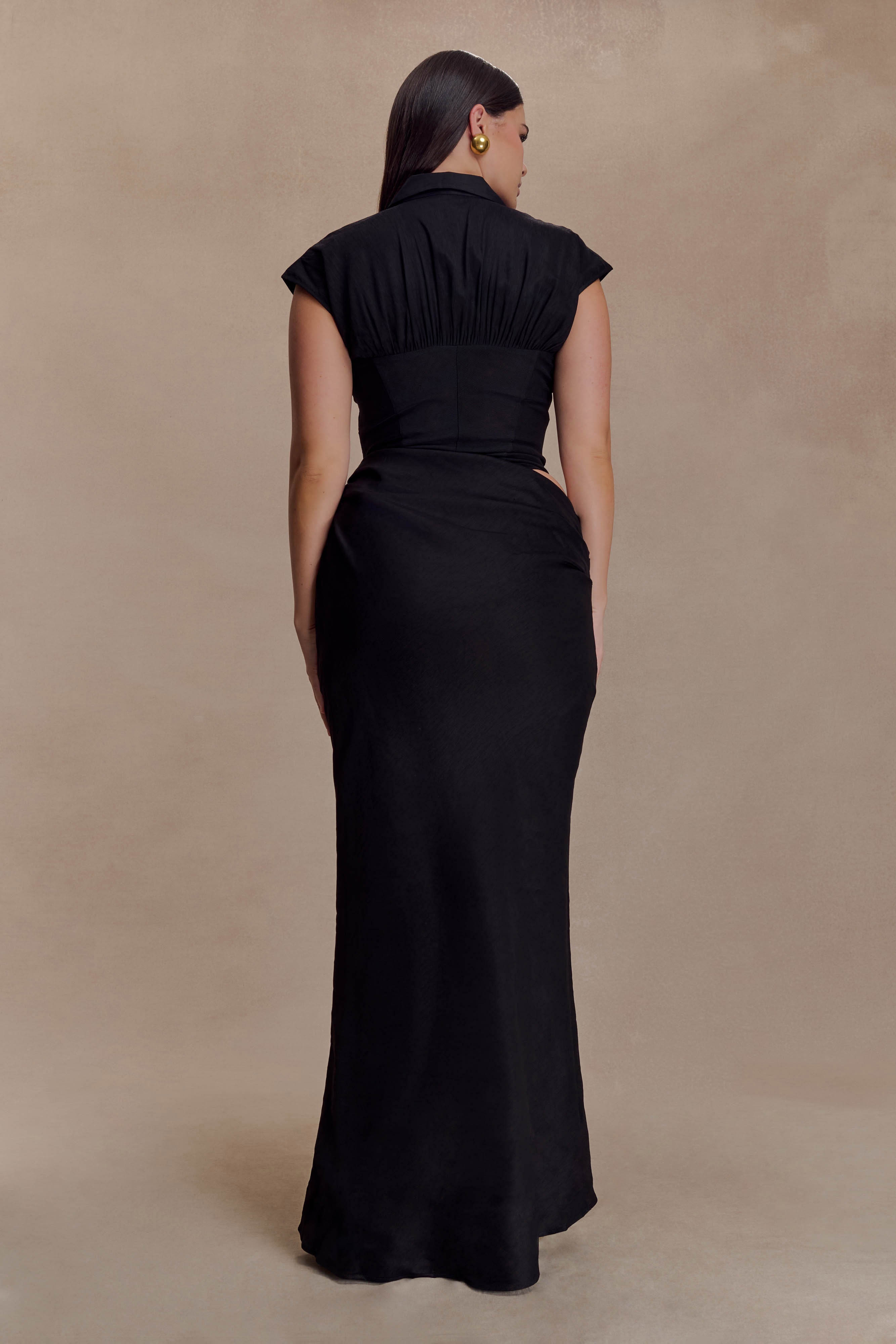 Saphira Shirt Corset Maxi Dress - Black