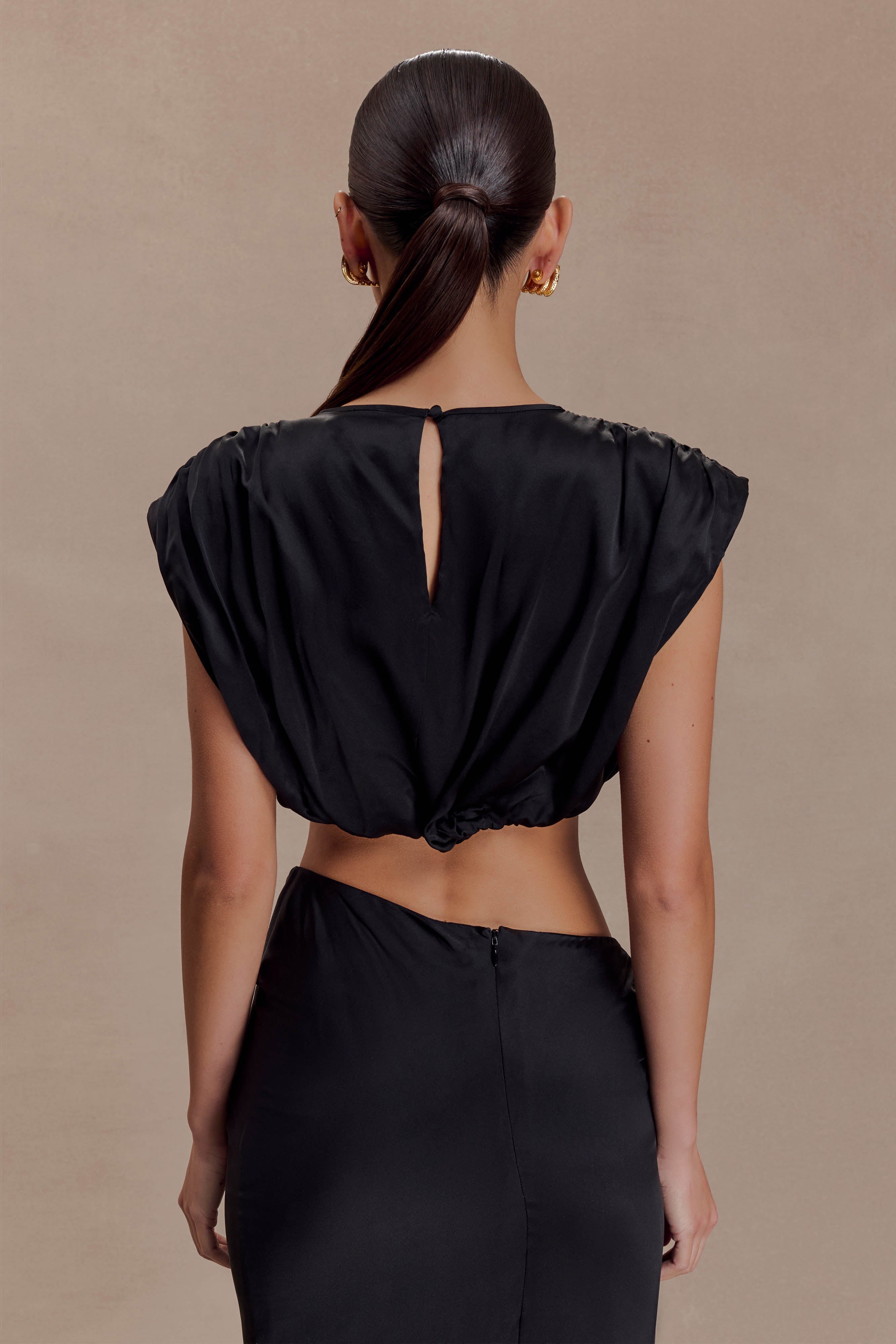 Zendaya Silk Crop Top - Black