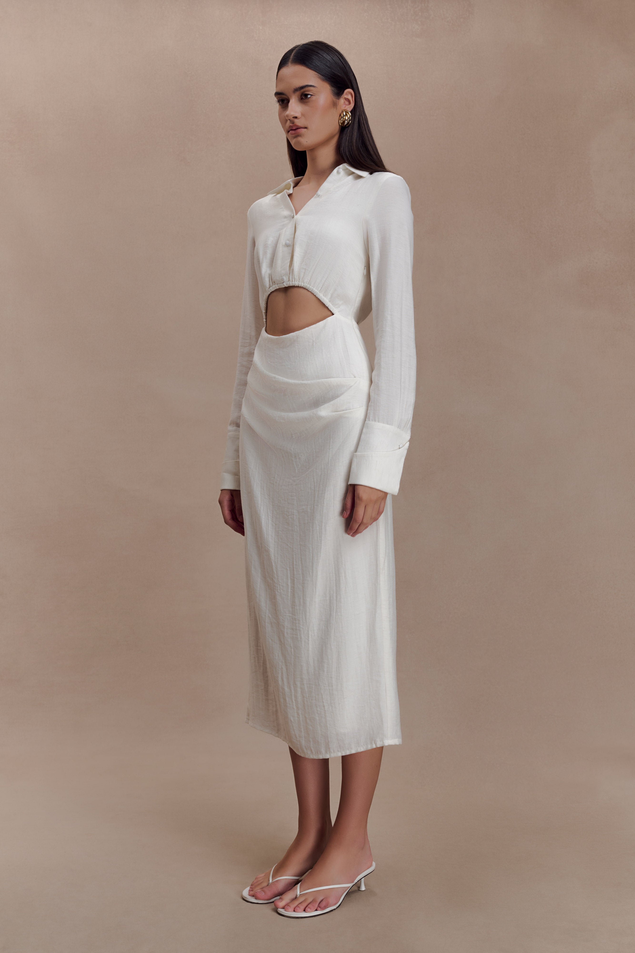 Cecilie Cut Out Shirt Midi Dress - White