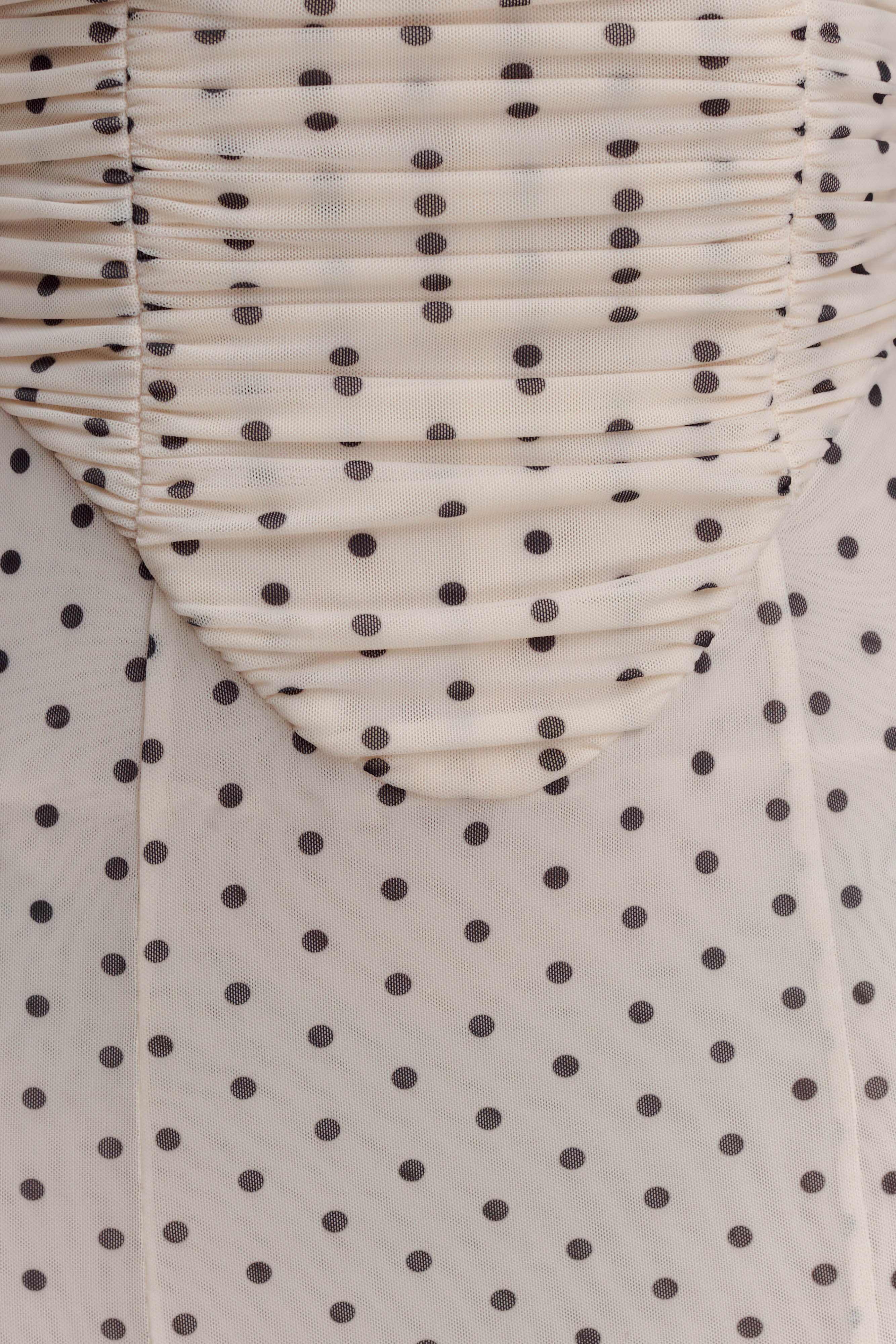 Willa Gathered Mesh Midi Dress - Polka Dot