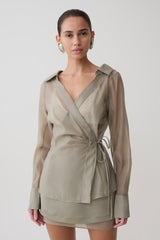 Frankie Organza Cross Over Shirt - Smoke