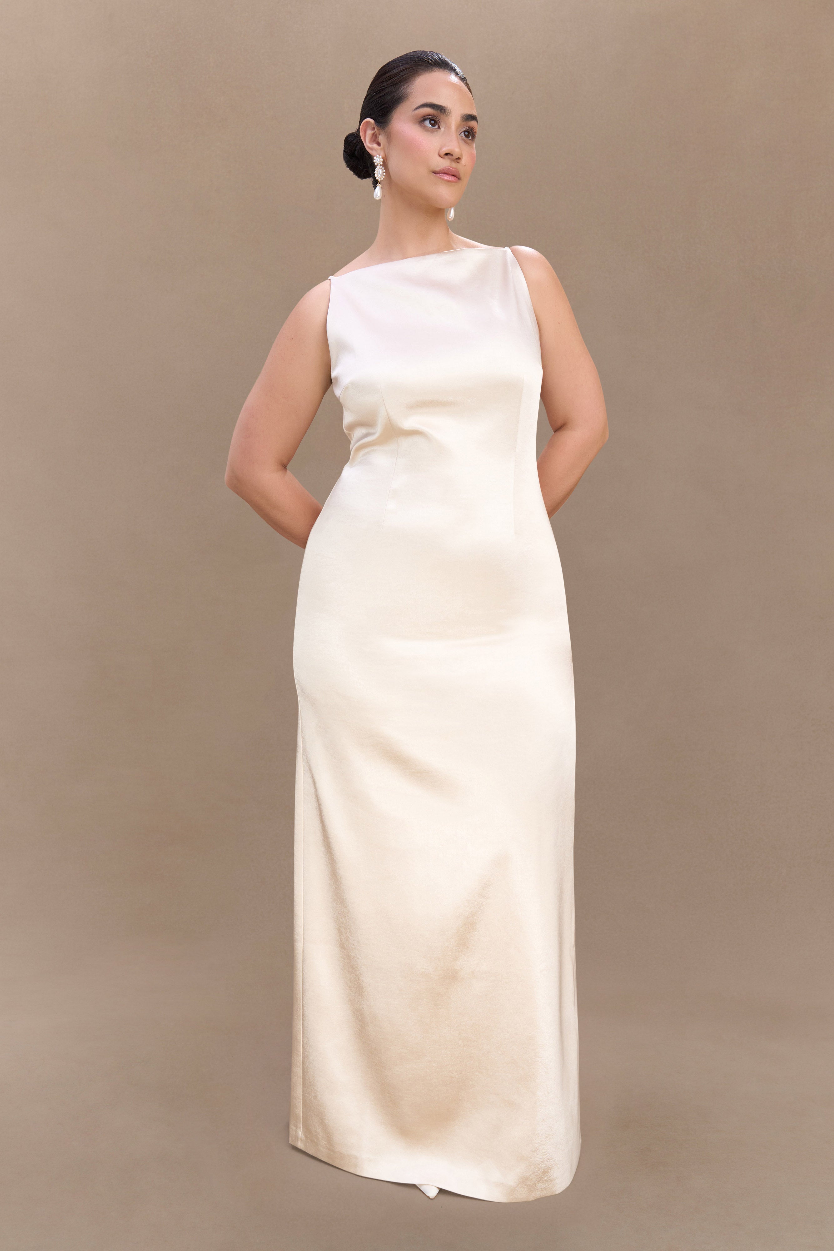 Violet Sleeveless Satin Maxi Dress - Blush Gold